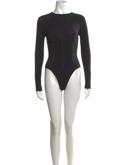 Pre-owned Fleur Du Mal Crew Neck Long Sleeve Bodysuit In Black