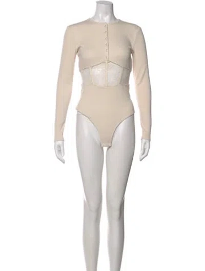 Pre-owned Fleur Du Mal Crew Neck Long Sleeve Bodysuit In Neutral