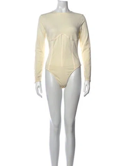 Pre-owned Fleur Du Mal Crew Neck Long Sleeve Bodysuit In Neutrals