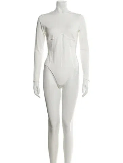 Pre-owned Fleur Du Mal Crew Neck Long Sleeve Bodysuit In White