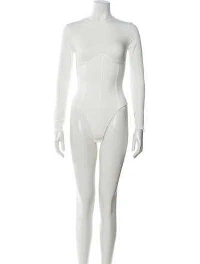 Pre-owned Fleur Du Mal Crew Neck Long Sleeve Bodysuit In White