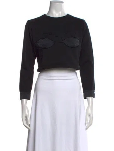 Pre-owned Fleur Du Mal Crew Neck Long Sleeve Crop Top In Black