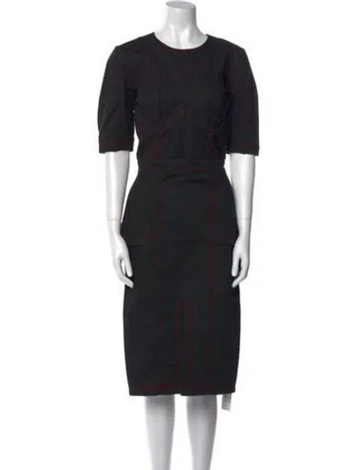Pre-owned Fleur Du Mal Crew Neck Midi Length Dress In Black