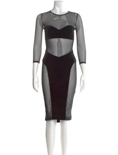 Pre-owned Fleur Du Mal Crew Neck Midi Length Dress In Black