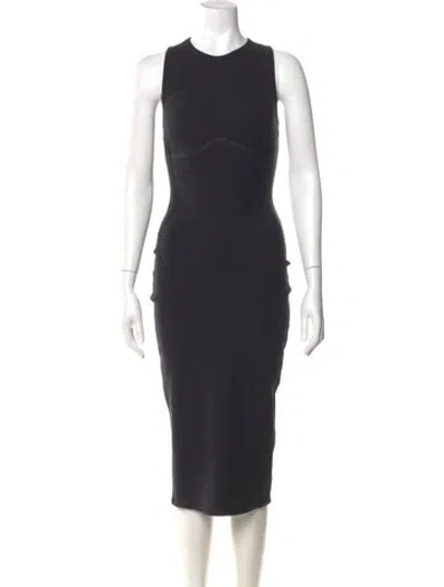 Pre-owned Fleur Du Mal Crew Neck Midi Length Dress In Black