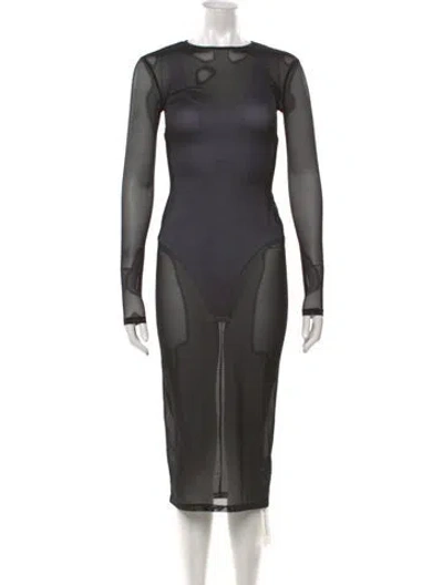 Pre-owned Fleur Du Mal Crew Neck Midi Length Dress In Grey