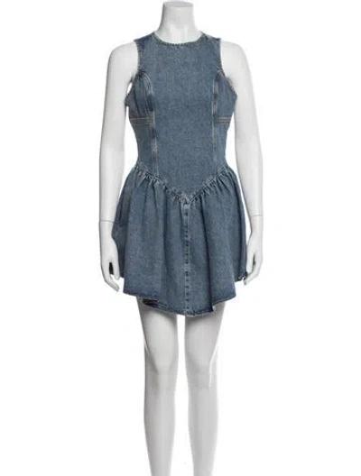 Pre-owned Fleur Du Mal Crew Neck Mini Dress In Blue