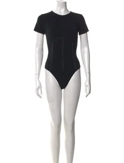 Pre-owned Fleur Du Mal Crew Neck Short Sleeve Bodysuit In Black
