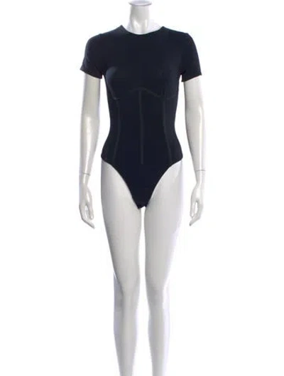 Pre-owned Fleur Du Mal Crew Neck Short Sleeve Bodysuit In Black
