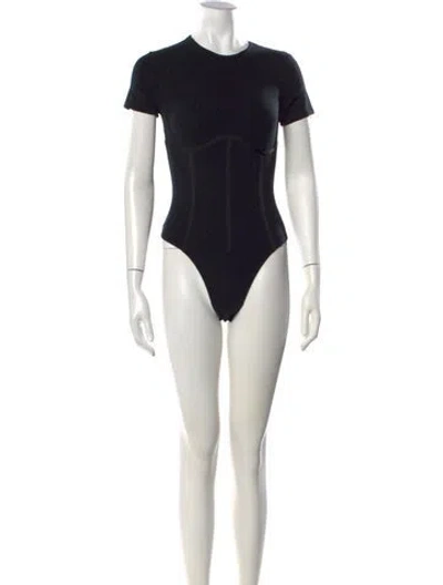 Pre-owned Fleur Du Mal Crew Neck Short Sleeve Bodysuit In Black