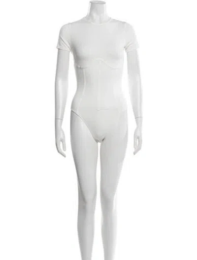 Pre-owned Fleur Du Mal Crew Neck Short Sleeve Bodysuit In White