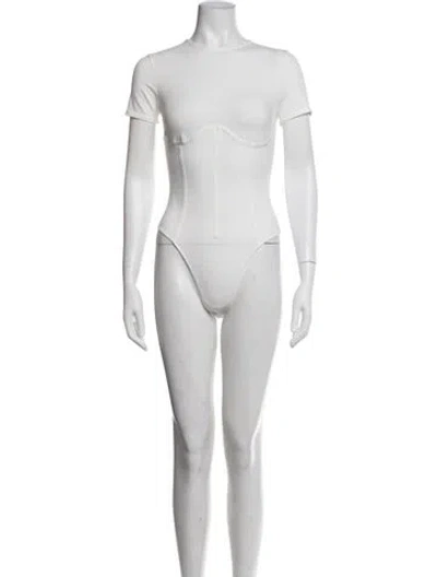 Pre-owned Fleur Du Mal Crew Neck Short Sleeve Bodysuit In White