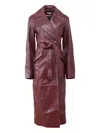Fleur Du Mal Crocodile-effect Belted Coat In Burgundy