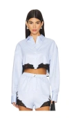 Fleur Du Mal Cropped Button Down In Ice Blue