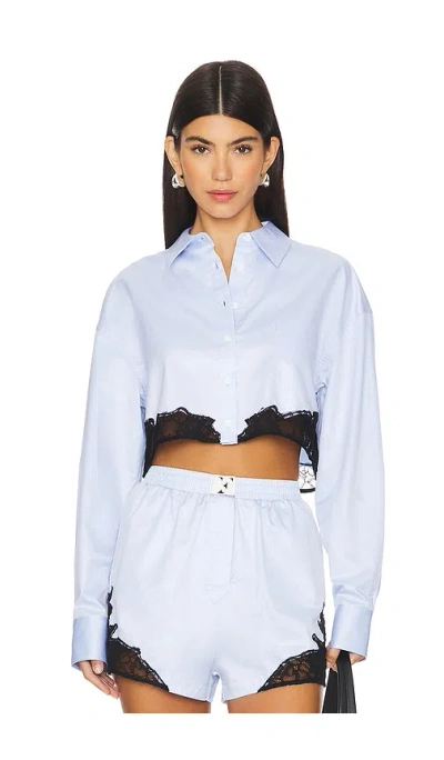 Fleur Du Mal Cropped Button Down In Ice Blue