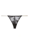 Fleur Du Mal Women's Crystal Bouquet Lace G-string In Black