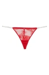 Fleur Du Mal Crystal Bouquet Lace V-string In Rouge