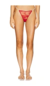 Fleur Du Mal Crystal Bouquet Lace V-string In Rouge