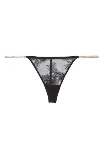 Fleur Du Mal Crystal Bouquet Lace G-string In Black