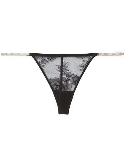 Fleur Du Mal Women's Crystal Bouquet Lace G-string In Black