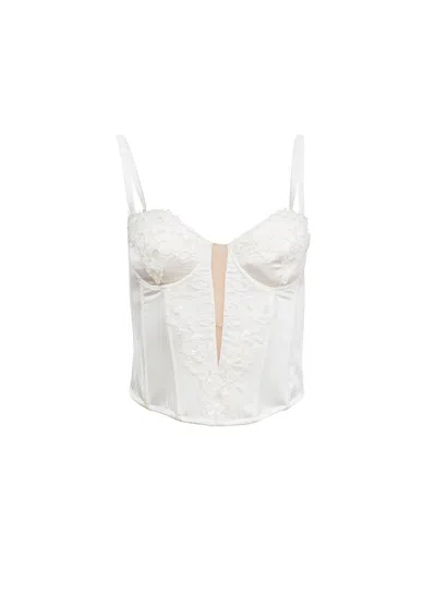 Fleur Du Mal Bella Embroidery Open Back Bustier In Ivory