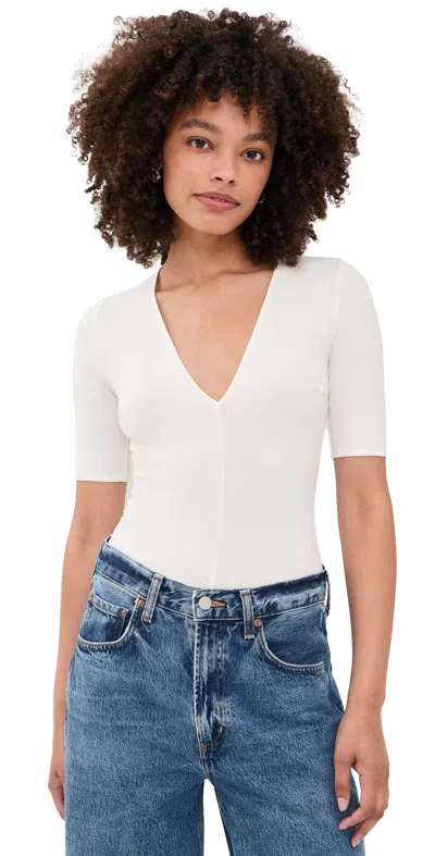 Fleur Du Mal Deep Plunge Bodysuit Ivory In Blue