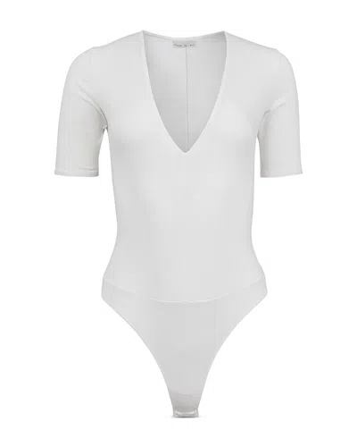 Fleur Du Mal Organic Cotton Deep V Bodysuit Ivory In White