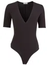 Fleur Du Mal Organic Cotton Deep Plunge Bodysuit In ブラック
