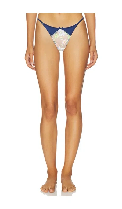 Fleur Du Mal Delara Embroidered Thong In Blue