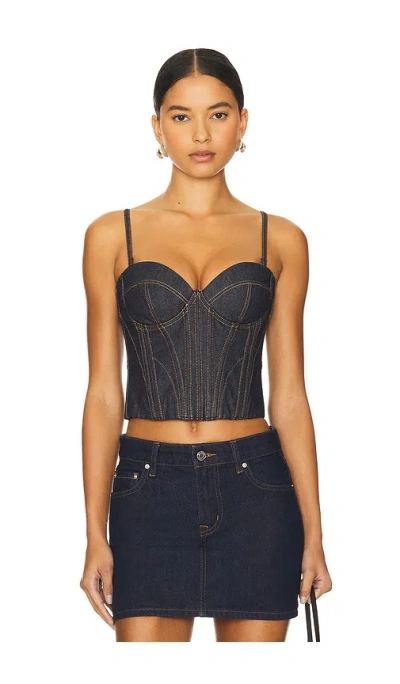 Fleur Du Mal Sweetheart Denim Bustier In Indigo Denim