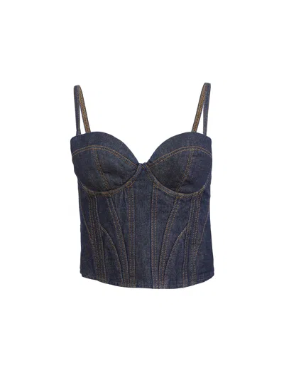 Fleur Du Mal Sweetheart Denim Bustier In Indigo Denim