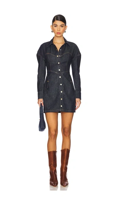 Fleur Du Mal Denim Shirt Dress In Indigo Denim