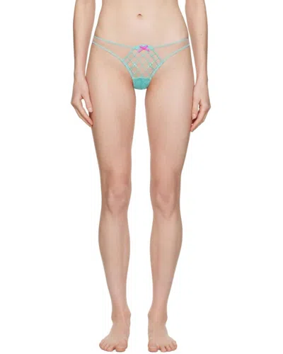 Fleur Du Mal Dotty Grid Cheeky Panties In Bright Jade In Blue