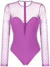 Fleur Du Mal Panelled Long-sleeve Mesh Bodysuit In Purple