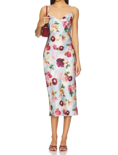 FLEUR DU MAL DRAPED NECK MID-LENGTH SLIP DRESS IN DREAMY FLORAL