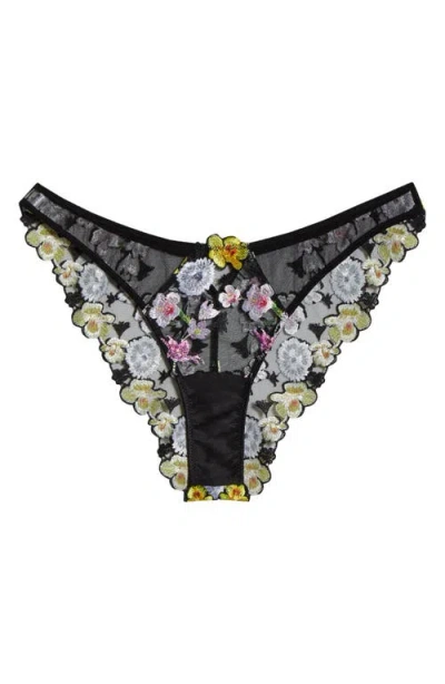 Fleur Du Mal Eden Embroidered Silk Blend Bikini Briefs In Black