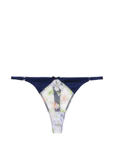 Fleur Du Mal Delara Embroidered Thong In Blue