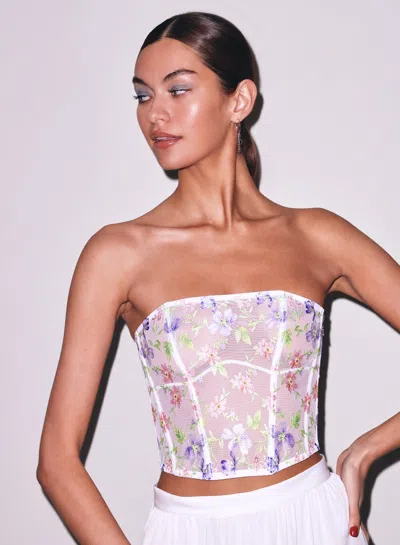 Fleur Du Mal Elara Embroidery Corset Top In White