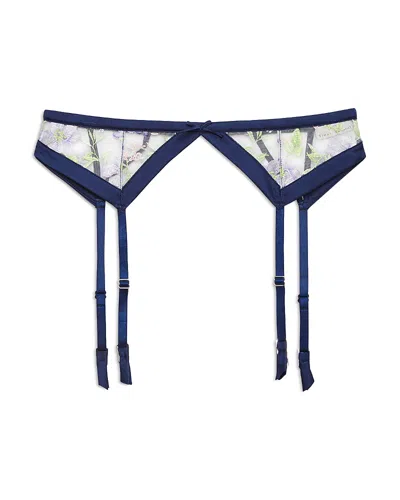 Fleur Du Mal Elara Embroidery Garter Belt In Blue