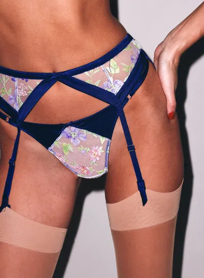 Fleur Du Mal Elara Embroidery Thong In Blue