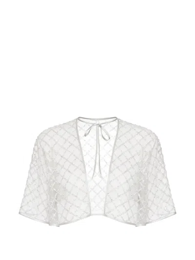 Fleur Du Mal Embellished Tie-neck Top In White
