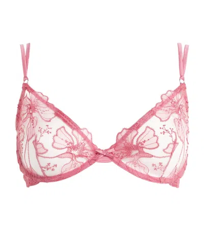 Fleur Du Mal Embroidered Harper Demi Bra In Pink