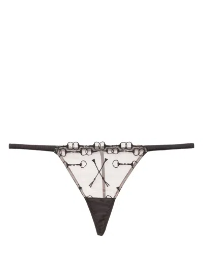 Fleur Du Mal Embroidered Thong In Black