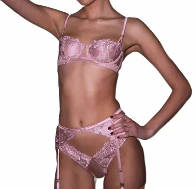 Fleur Du Mal Embroidery Cheeky Thong In Rose Pink