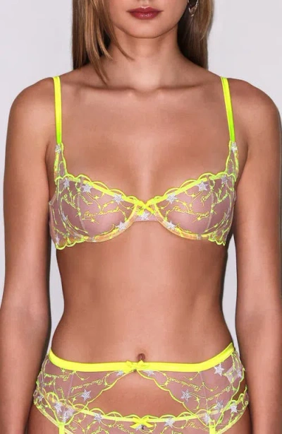 Fleur Du Mal Etoile Embroidered Balconette Bra In Yellow