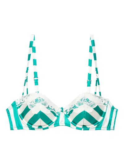 Fleur Du Mal Eve Balconette Bra In Riviera Stripe In Green