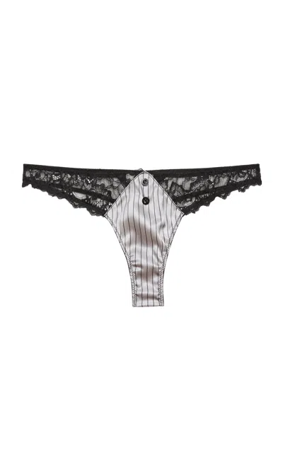Fleur Du Mal Executive Lace Trim Stretch Silk Thong In Gray