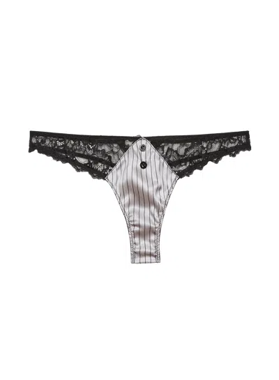 Fleur Du Mal Executive Lace Trim Stretch Silk Thong In Gray
