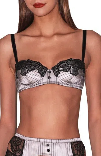 Fleur Du Mal Executive Underwire Silk Trim Balconette Bra In Ash Pinstripe
