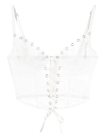 Fleur Du Mal Eyelet-embellished Lace Bustier Top In White